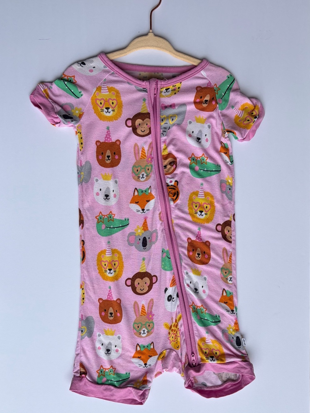 2T Little Sleepies Pink Party Animal Zippered Shorty Pajama